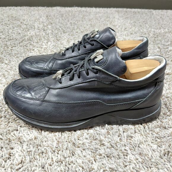 Mauri 8900 Genuine Alligator Nappa Leather Sneakers Shoes Mens 11 US 44 EU Black